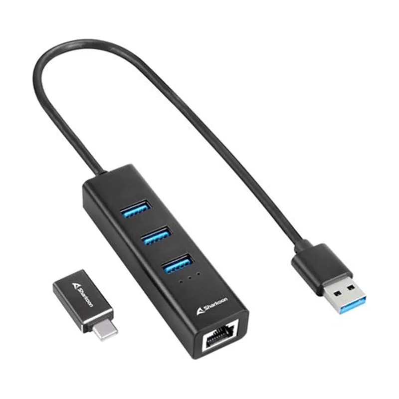 Sharkoon HUB USB 3X3.2 GEN 1 + RJ45 Aluminio