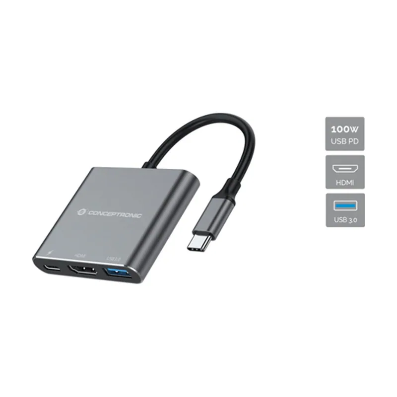 Conceptronic Adaptador USB-C 3EN1 DONN018 HDMI USB A 3.0 USB-C PD