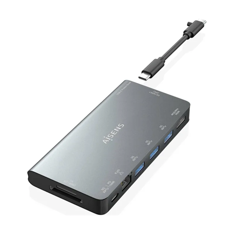 Aisens USB-C Dock 8 EN 1 HDMI RJ45 3XUSB-A USB-C DATOS+PD 1XSD 1XMICRO SD