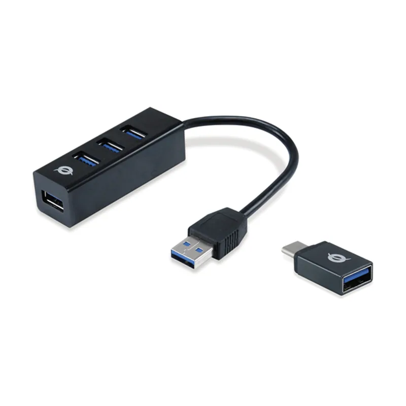 Conceptronic HUB USB 3.0 HUBBIES04B 4 Puertos USB 3.0 Negro Y Adaptador A USB-C
