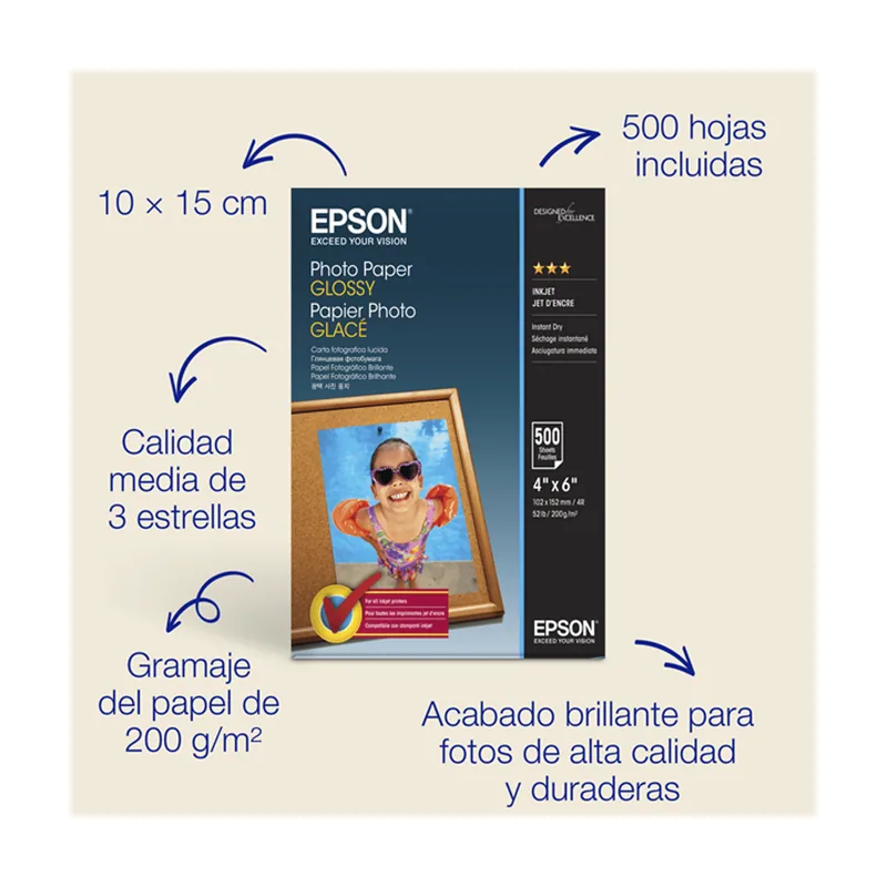 Epson Photo Paper Glossy 10X15CM 500 PAG.