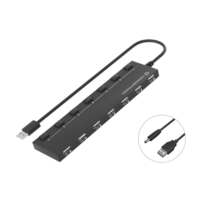 Conceptronic HUB USB 2.0 HUBBIES08 7 Puertos CON Interruptores