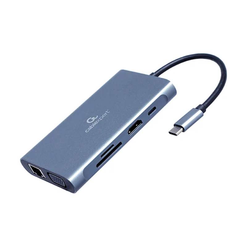 Gembird Adaptador Multip Usbc 7EN1 HUB3.0,HDMI,VGA,PD,LECTOR TARJETAS,AUDIOGRIS