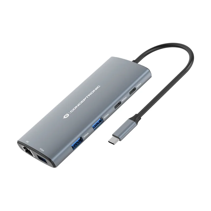 Conceptronic Adaptador USB-C 9EN1 DONN06 HDMI USB-C PD USB 3.0 SD Microsd RJ45