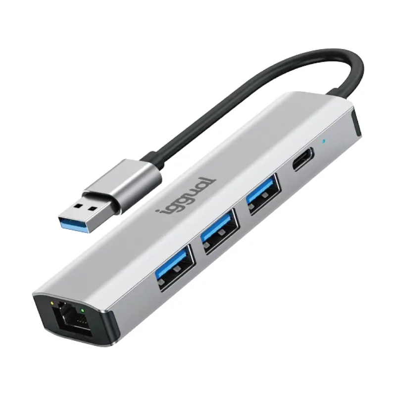 Iggual Hub USB-A 5 puertos 3xUSB + RJ45 + tipo C