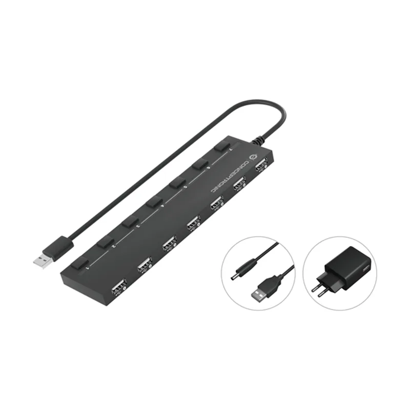 Conceptronic HUB USB 2.0 HUBBIES08 7 Puertos CON Interruptores CON Alimentador