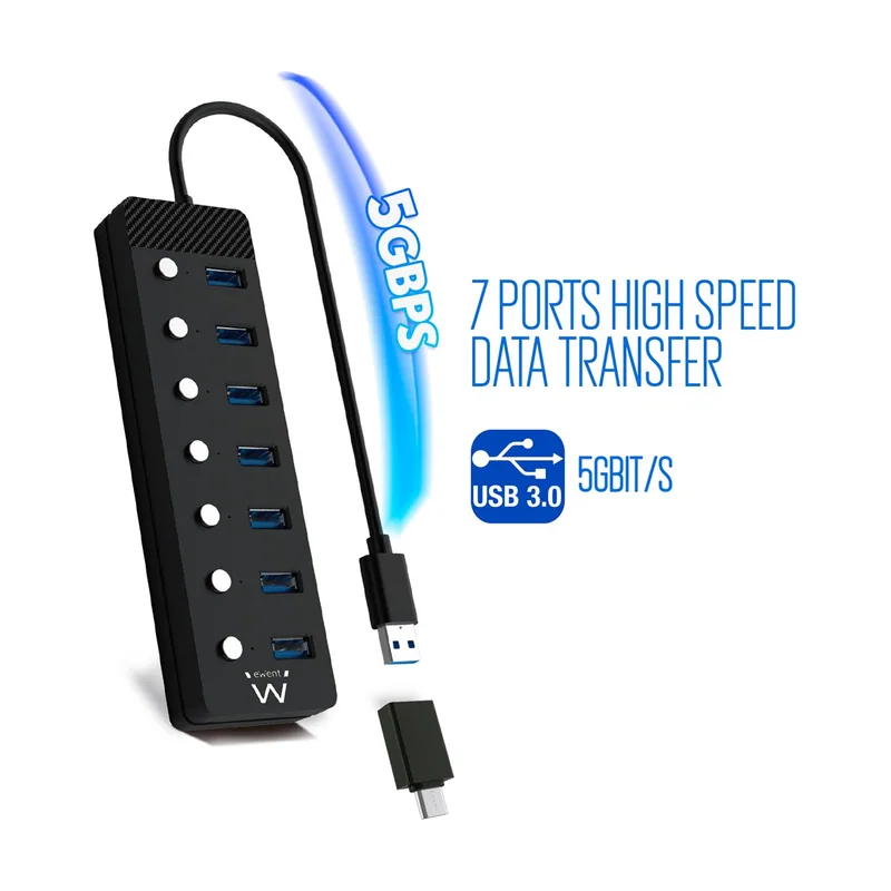 Eminent-Ewent EWENT Hub usb-usb-c 7 ptos interruptor c/alimen.