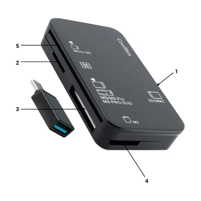Coolbox Card Reader Externo CRE4AC USB 3.0 SD/SDHC/SDXC MICROSD/TFLASH MS DNIe 4.0 Adaptador USB-C