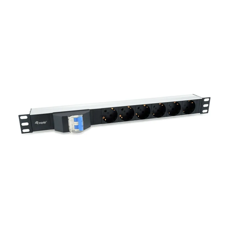 Equip Regleta Alimentacion Aluminio Rack 19" 1U 6 Tomas Tipo Shucko Euro CON Magnetotermico Cable