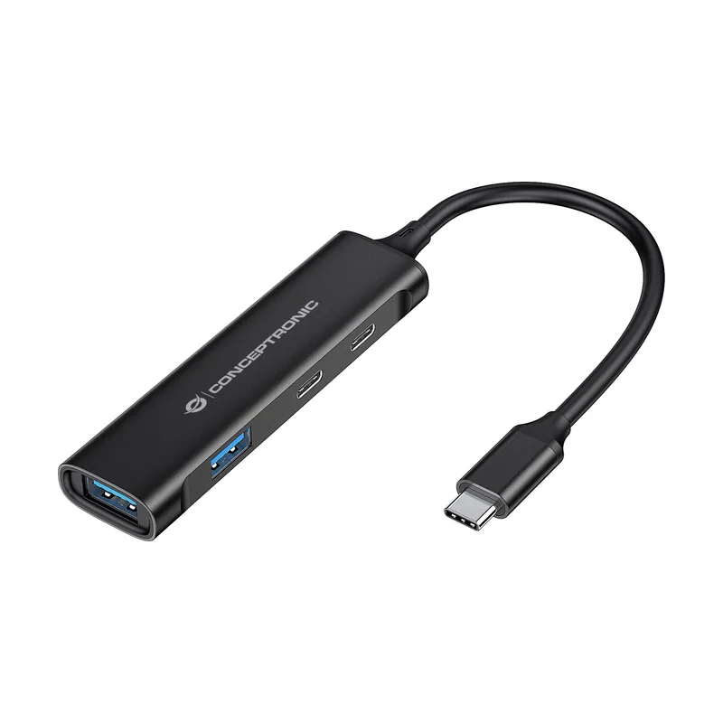 Conceptronic HUB 3.0 HUBBIES12B 4 Puertos USB 3.2 USB-C 2 Puertos USB-C 2 USB-A Negro Carcasa DE Aluminio