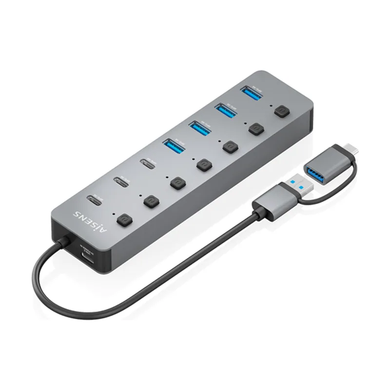 Aisens Hub USB3 1 Gen1 USB C USB A USB C M USB A M 4xUSB A H 3xUSB C H 1xUSB C H Alim