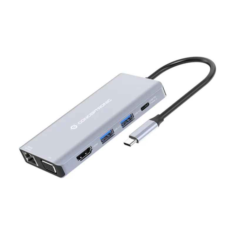 Conceptronic Adaptador USB-C 10IN1 HDMI VGA USB 3.0 USB-A Audio LAN Gigabit