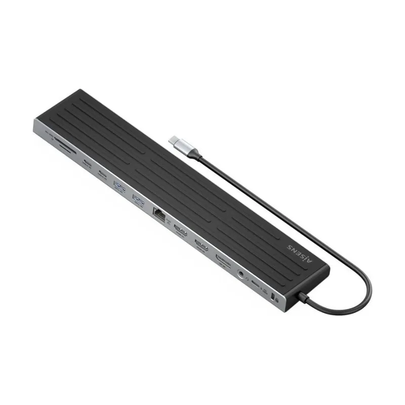 Aisens USB C Dock 13 en 1 USB C A 2xHDMI 1xDisplayPort 1xRJ45 3xUSB A 2xUSB C 1xUSB C PD 1xSD 1xMicro SD 1xAudio 1xRanura Kensington