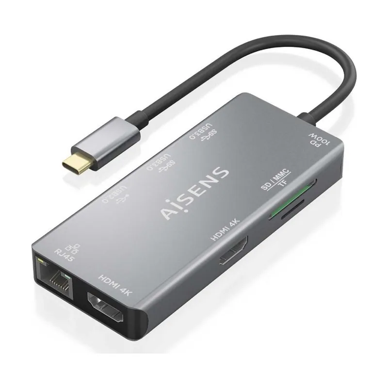 Aisens USB C Dock 9 En 1 USB C a 2xHDMI 1xRJ45 2xUSB A USB3 0 1xUSB A USB2 0 1xUSB C PD 1xSD 1xMicro SD