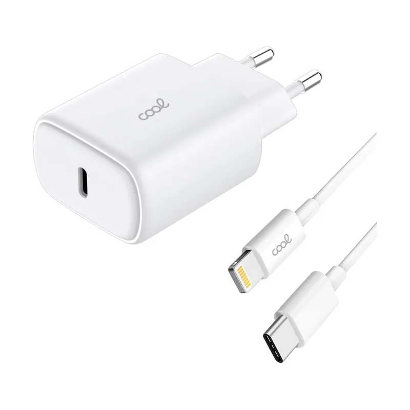 2 Cool cargador red universal fast adapt. pd tipo-c blanco + cable tipo-c a lightning