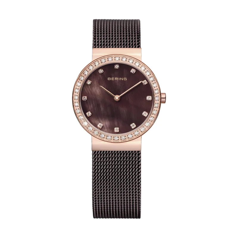 Bering 10729-262 Reloj de cuarzo para mujer con caja de acero inoxidable de 29 mm con acabado en oro rosa y esfera