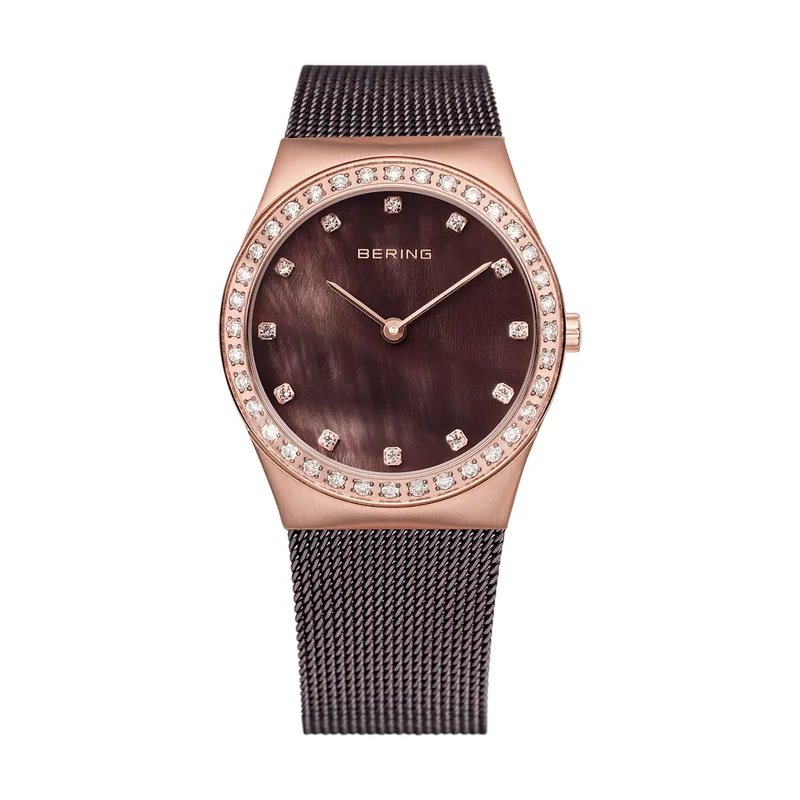Bering 12430-262 Reloj de cuarzo para mujer con caja de acero inoxidable de 30 mm con acabado en oro rosa y esfera