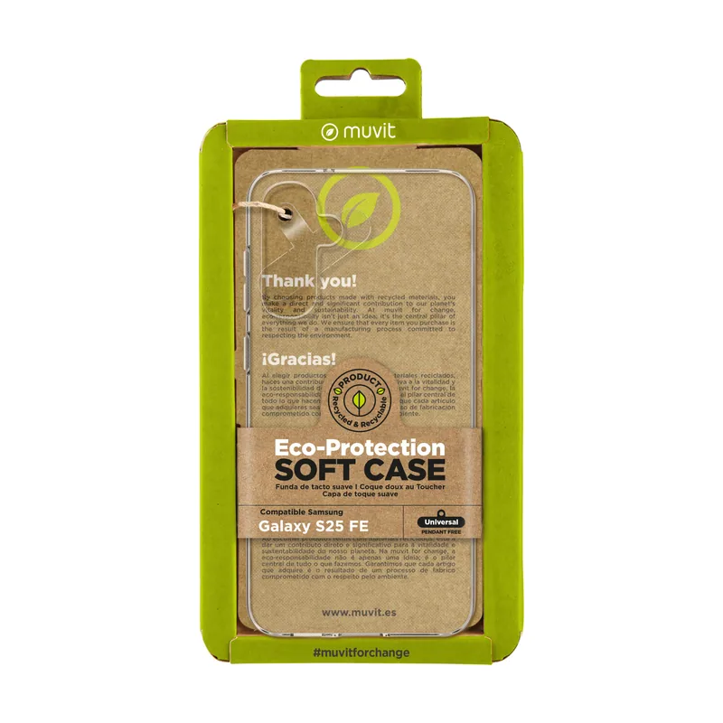 Muvit for Change Funda Compatible con Samsung Galaxy S25 FE Transparente Flexible 100% Reciclado y Reciclable con Certificado GRS
