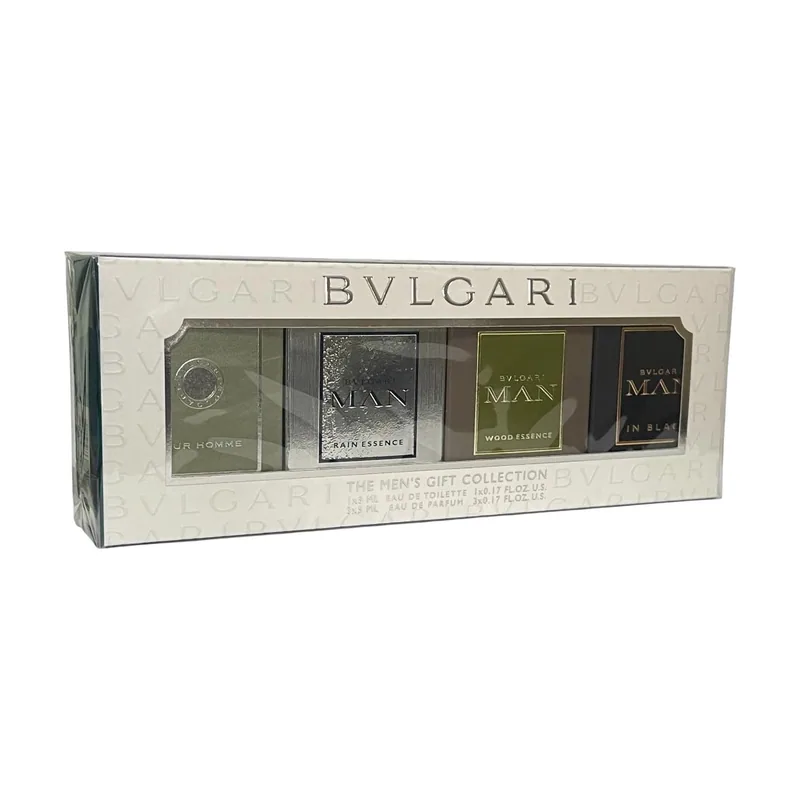 Bvlgari miniatures for him gift set pour homme edt + man rain essence edp + man wood essence edp + man in black edp