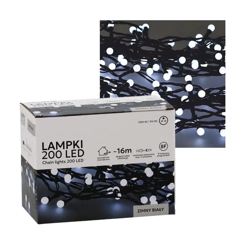 Lampki led kulki 200l zimny biały