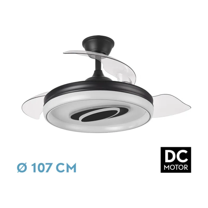 Abrila FABRILAMP Ventilador Dc Maracana 59w Negro 3asp.107d 6980lm 3000-4500-6500k Reg.intensidad+remoto+memoria+temporizador