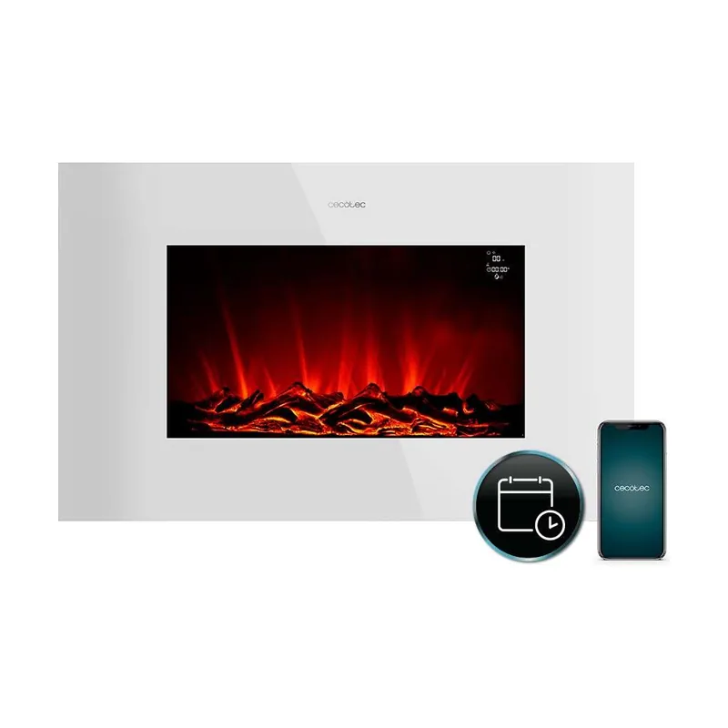 Cecotec Chimenea Eléctrica Decorativa 35" con Mando y WiFi ReadyWarm 3590 Flames Connected White. Máxima Potencia