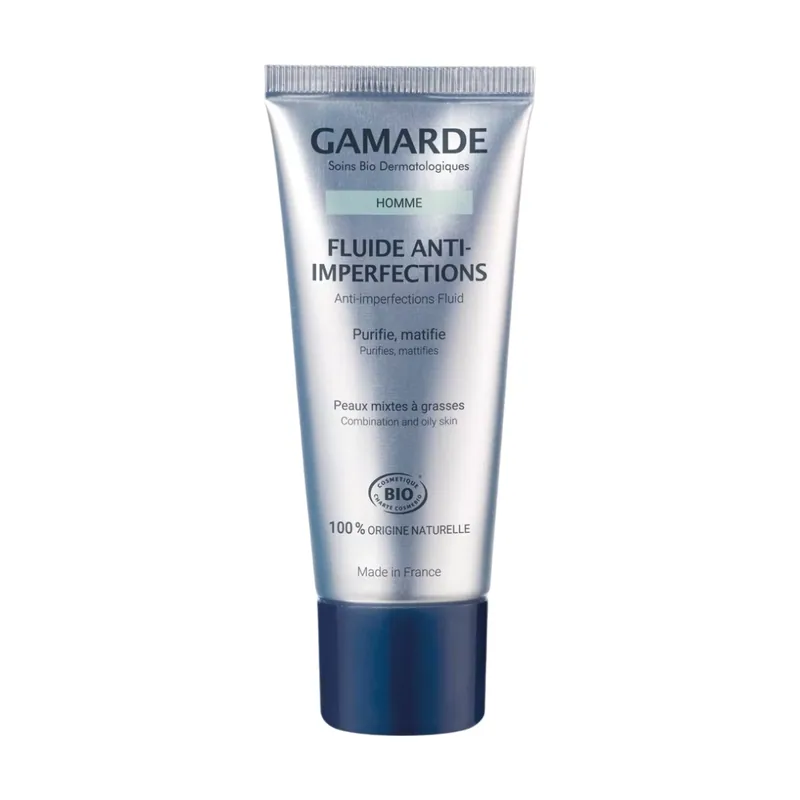 Gamarde Fluido Antiimperfecciones Bio 40 ml para Piel Grasa y Mixta. Tratamiento Antiacne Hidratante con Aceite de Argán