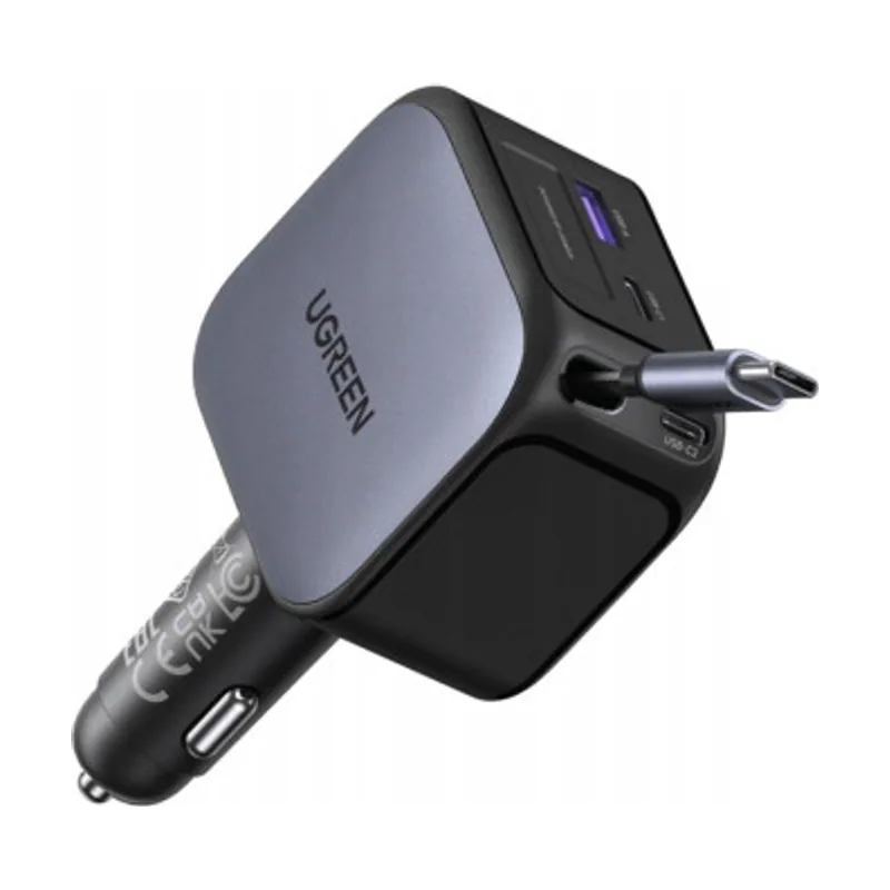Ugreen 145w 3c1a fast car charger with retractable usb-c cable