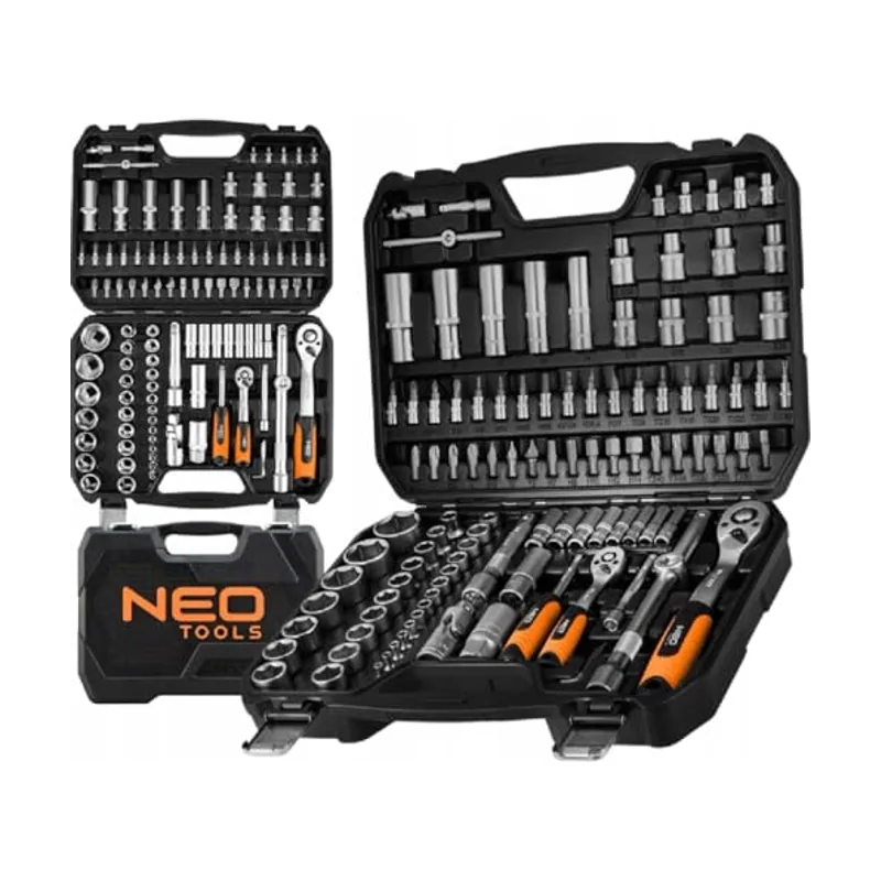 Neotools NEO TOOLS Juego de 110 llaves de vaso universales de 1/2" y 1/4" de acero al cromo vanadio con 72 dientes finos