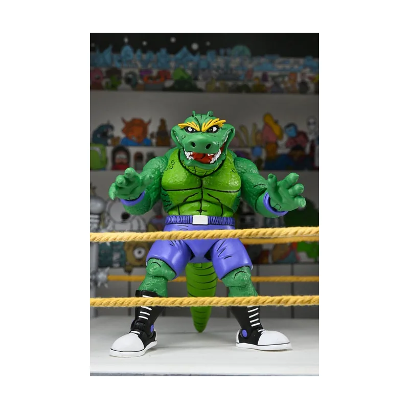 Neca Teenage Mutant Ninja Turtles Archie Comics Stump Wrestling Leatherhead Figura de acción a escala de 7 pulgadas