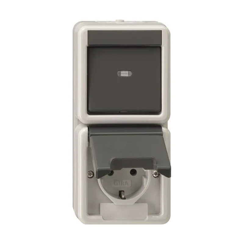 417630 Combinación Interruptor basculante/enchufe Schuko 16 A 250 V ~ vertical con tapa abatible interruptor universal de apagado