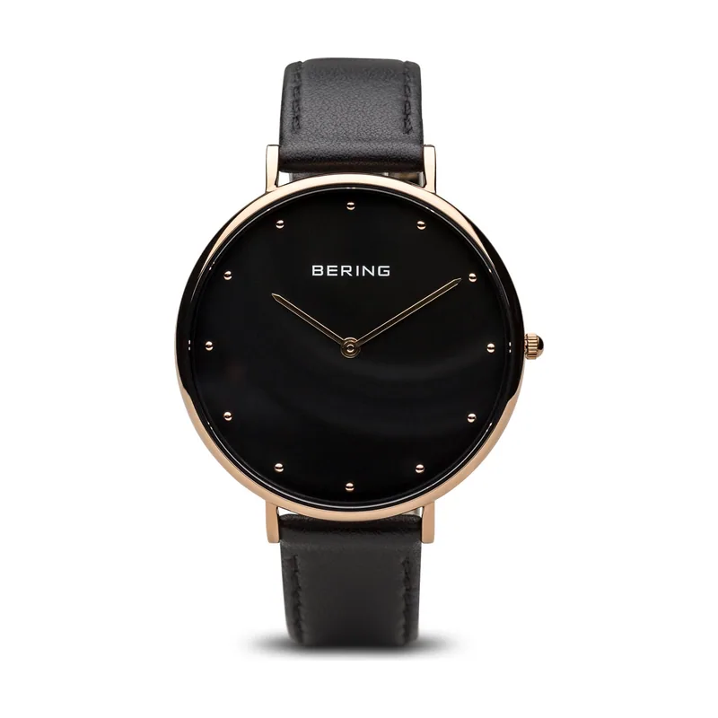 Bering 14839-462 Reloj de cuarzo para mujer con caja de acero inoxidable de 39 mm con acabado en oro rosa y esfera