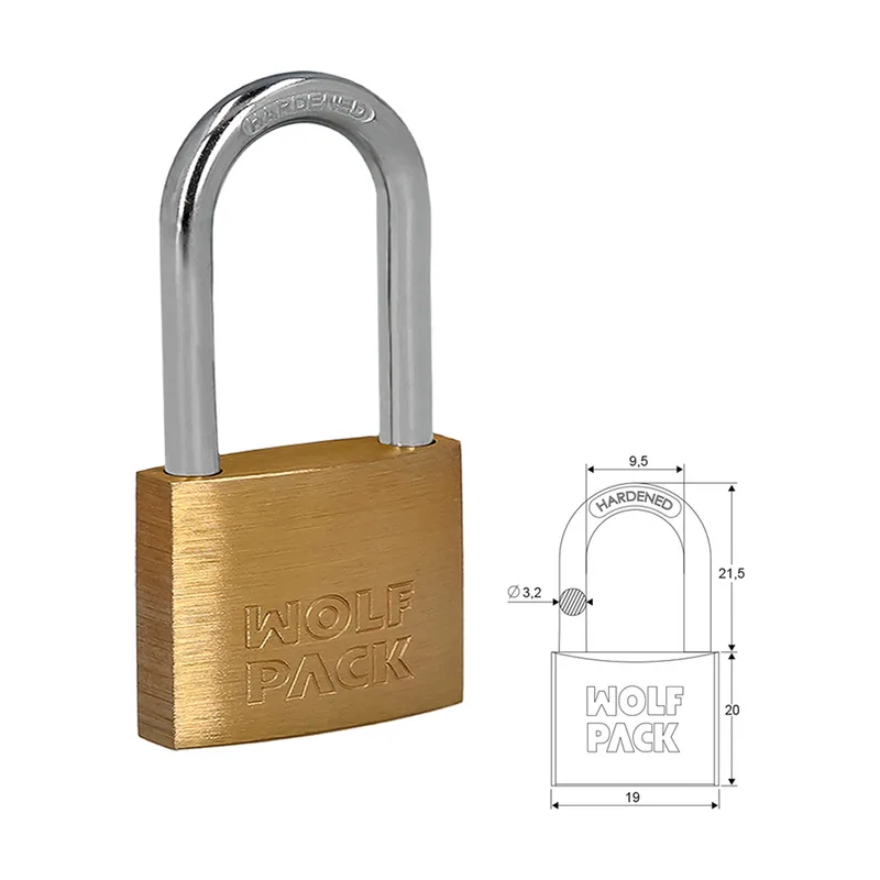 Wolfpack linea profesional Candado Laton Arco Largo 20 mm.