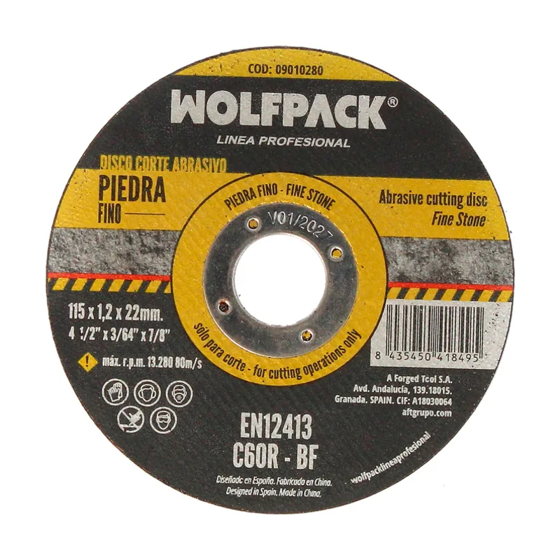 Wolfpack Linea Profesional corte abrasivo piedra fino ø 115 x ø 22 mm. espesor 1,2 mm.