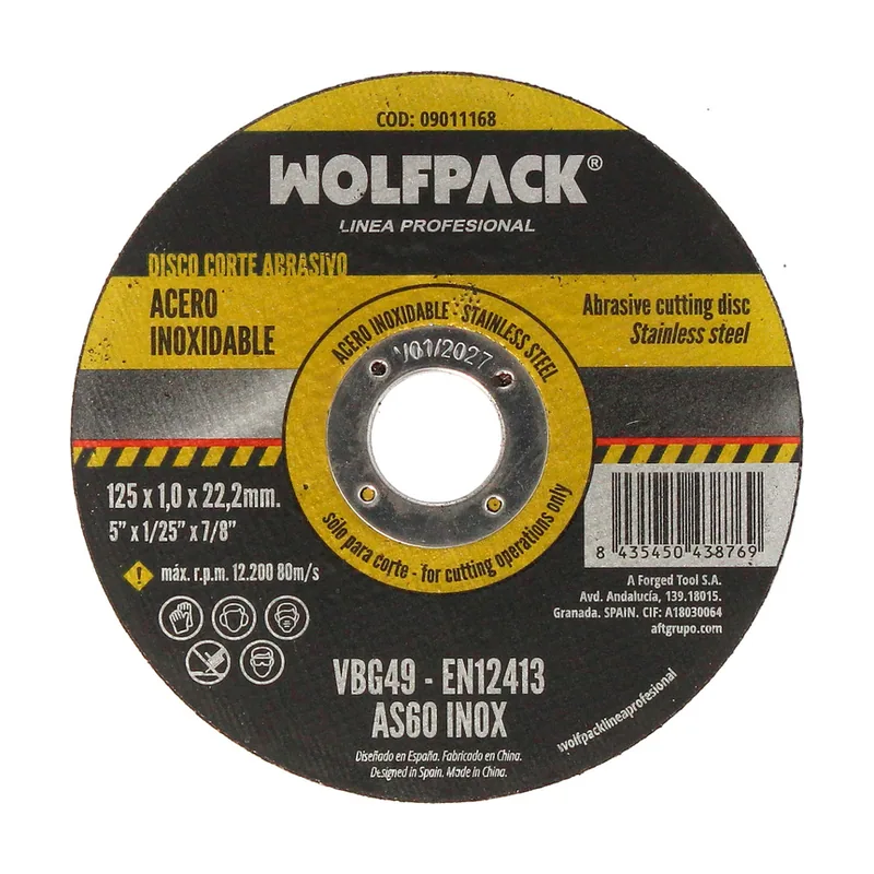 Wolfpack linea profesional corte abrasivo acero inoxidable ø 125x ø 22,2 mm espesor 1,0 mm.