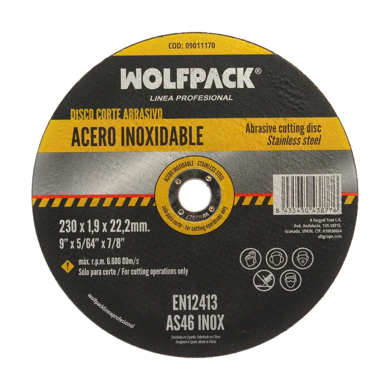 Wolfpack linea profesional corte abrasivo acero inoxidable ø 230x ø 22,2 mm espesor 1,9 mm