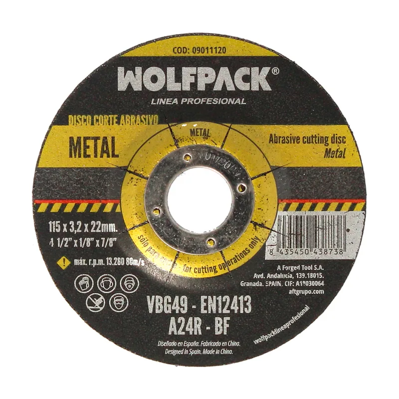 Wolfpack linea profesional corte abrasivo metal ø 115 x ø 22 mm. espesor 3,2 mm.
