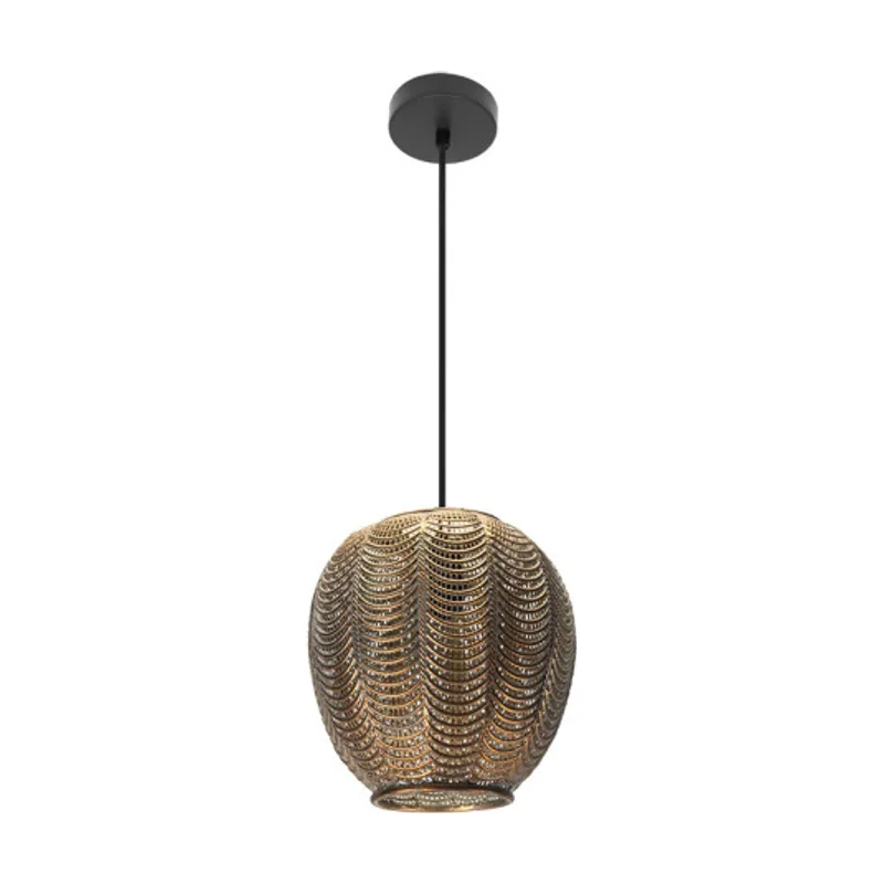 FABRILAMP Lámpara de techo colgante Trikala Negro/cuero Envejecido Redondo 26d