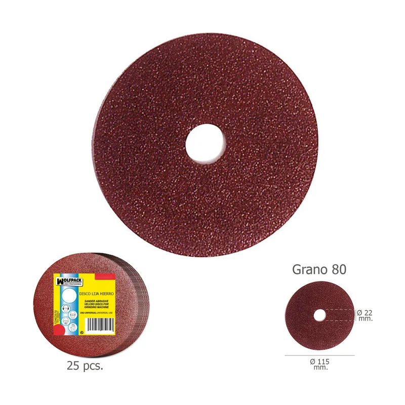 WOLFPACK LINEA PROFESIONAL - Disco Lija Hierro 115x22 mm. Grano 80 Paquete 25 unidades