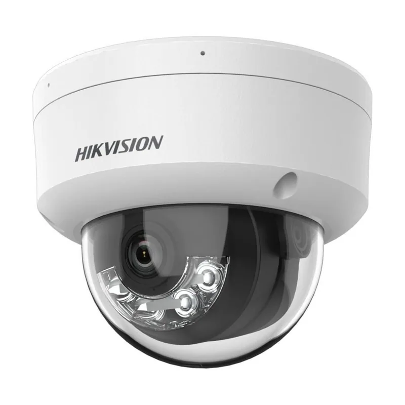 Hikvision Dome IP 2 Megapixel/Lente 2,8 mm/30 MTS IR + 20 MTS Luz Blanca/Micrófono Integrado Antivandalismo IK08/ACUSENSE Lite/Exterior IP67/H.265/PoE/ONVIF