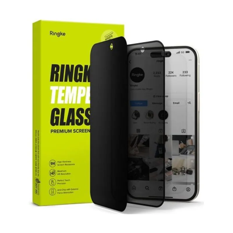 Ringke Protectores de pantalla de cristal templado fácil deslizamiento antiespía compatibles con iPhone 16/iPhone 15