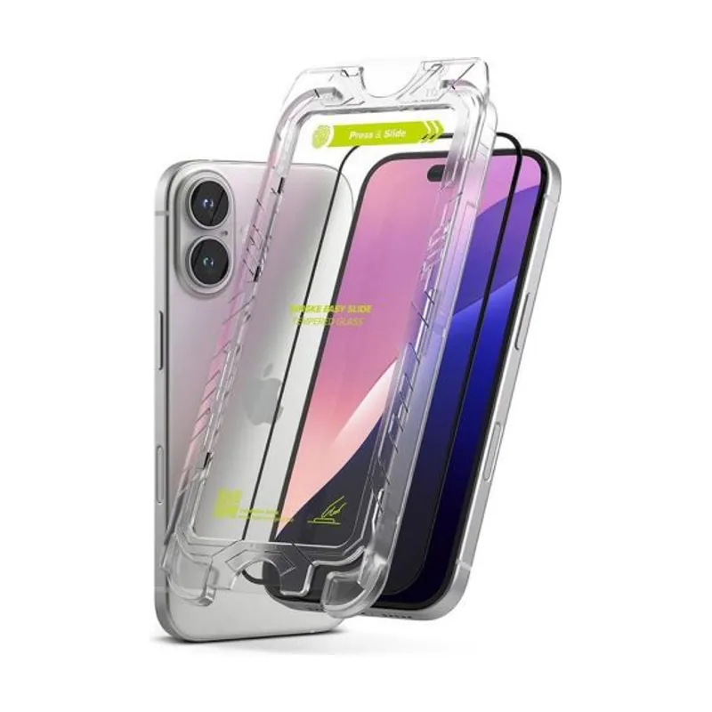 Ringke Protector de pantalla de vidrio templado fácil deslizamiento compatible con iPhone 16/iPhone 15