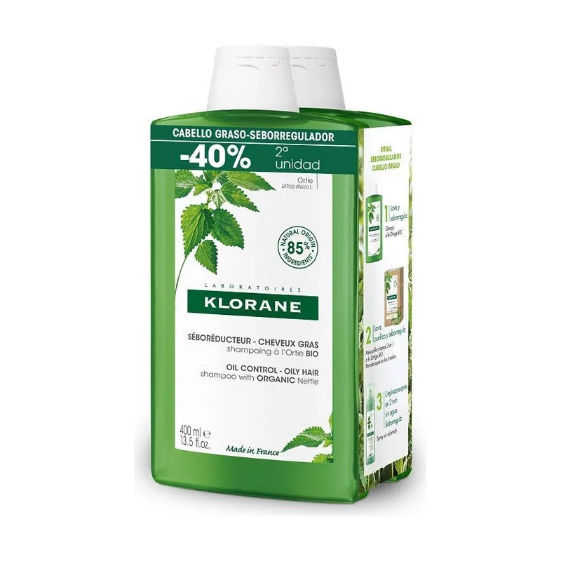 Klorane Duplo Seborreductor Champú A La Ortiga Bio 2x400 Ml