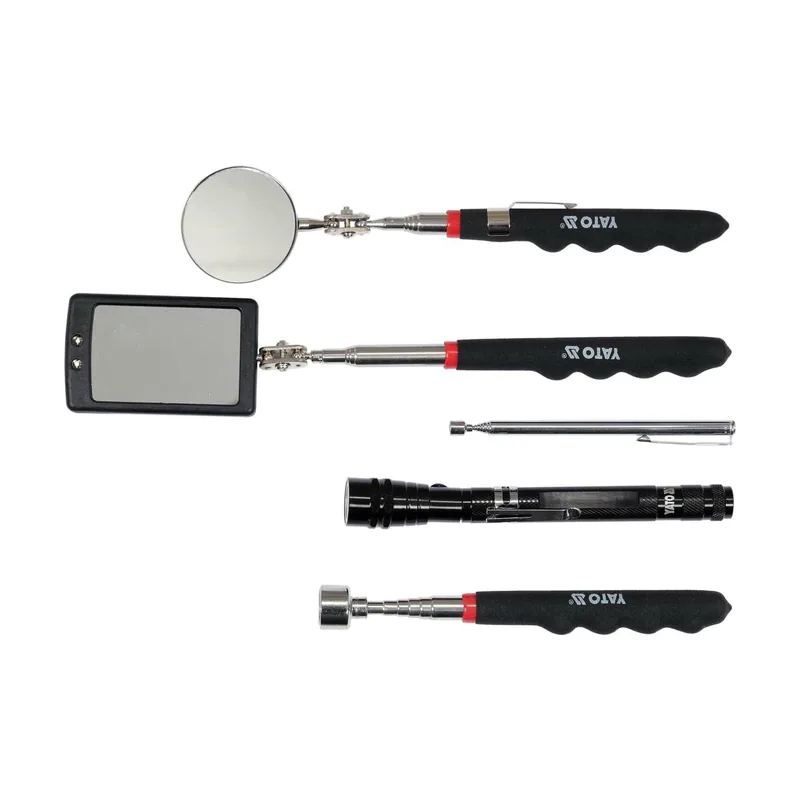 Yato YT-06622 Juego de herramientas telescópicas de espejo y recogida de 5 piezas con antorcha