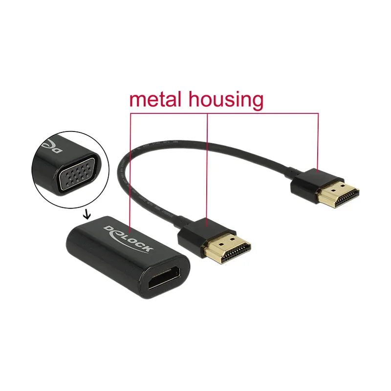 Delock Adaptador HDMI-A Hembra a VGA Hembra sin Tornillos Cable HDMI de 15 cm