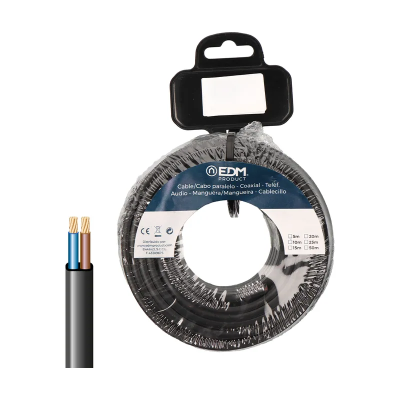 EDM Carrete 15m cable paralelo plano Negro 2x2.5mm