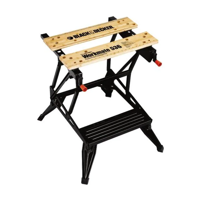 Black+Decker WM536 Banco de Trabajo Plegable Gran Superficie de Trabajo Carga máxima 160 kg Estructura de Acero y mordazas de bambú Naranja 610 x 384 mm