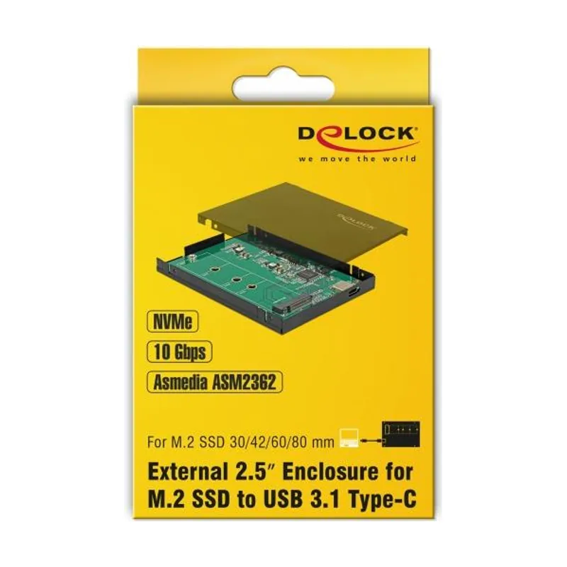 Delock 42609 caja para disco duro externo Caja externa para de estado sólido SSD Negro M.2