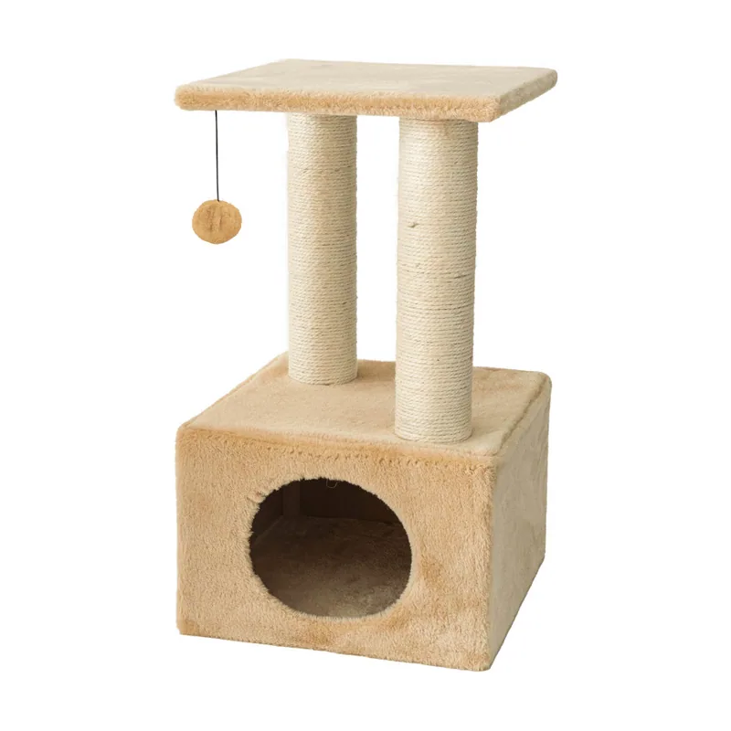 Leeby Colette Scratch rascador con cama nido y juguete beige para gatos