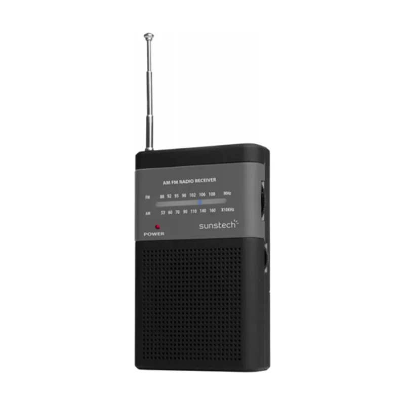 Radio Portatil Analogica AM FM Altavoz Frontal Conexion Para Auriculares Antena Telescopica 2XAA Negro RPS42BLISBK